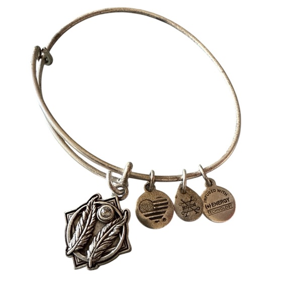 Alex and Ani Godspeed Rhinestone & Gold Charm Bangle Bracelet - Picture 1 of 3